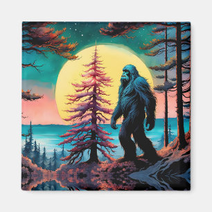 Gone Squatchin' Colourful Sasquatch Landscape Magnet