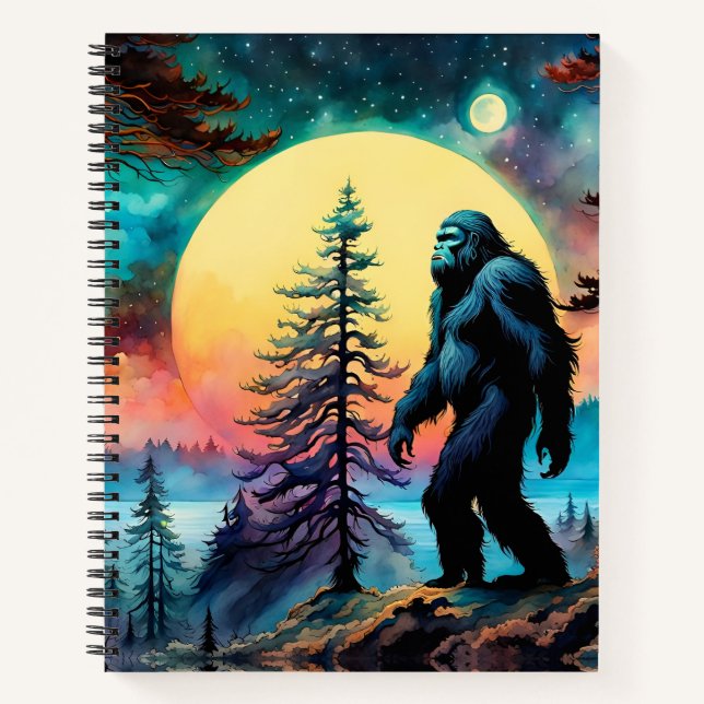 Gone Squatchin' Colourful Sasquatch Landscape Notebook (Front)