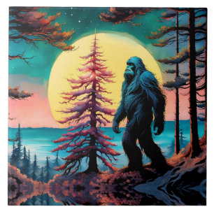 Gone Squatchin' Colourful Sasquatch Landscape Tile