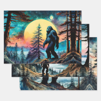 Gone Squatchin' Colourful Sasquatch Landscape Wrapping Paper Sheet