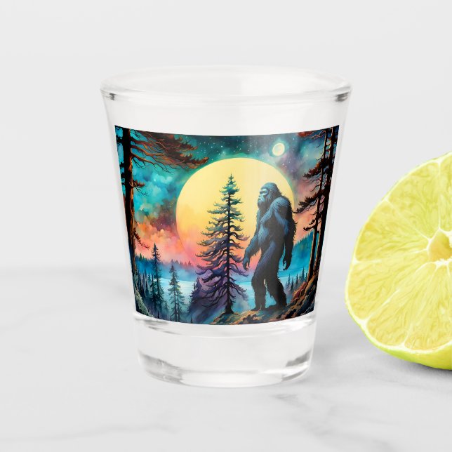 Gone Squatchin' Colourful Sasquatch Moon Shot Glass (Front)
