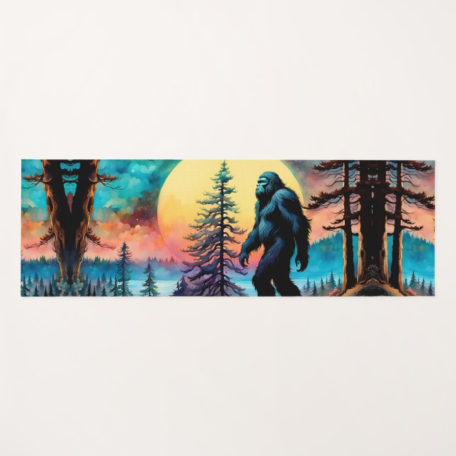 Gone Squatchin' Colourful Sasquatch Moon Yoga Mat (Front (Horizontal))