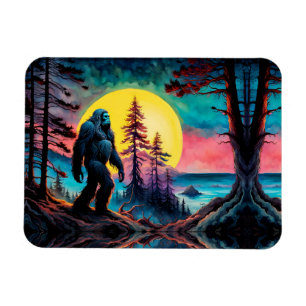 Gone Squatchin' Colourful Sasquatch Night Landscap Magnet