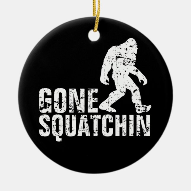 Gone Squatchin - Distressed Ceramic Tree Decoration (Front)