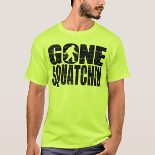 Gone Squatchin (distressed) Safety Green T-shirt