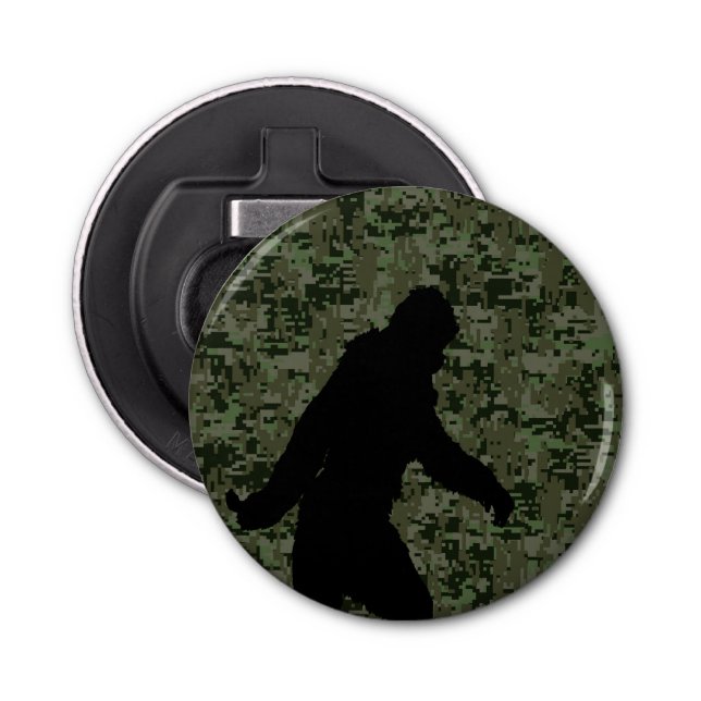 Gone Squatchin Silhouette on Digital Camouflage Bottle Opener (Front)