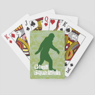 Gone Squatchin text on green camouflage Playing Cards