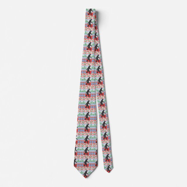 Gone Squatchin Ugly Christmas Sweater Knit Style Tie (Front)