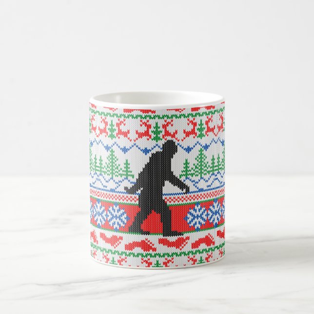 Gone Squatchin Ugly Christmas Sweater Knitting Coffee Mug (Center)