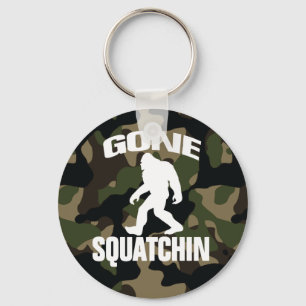 Gone Squatchin white logo with Camo Background Key Ring