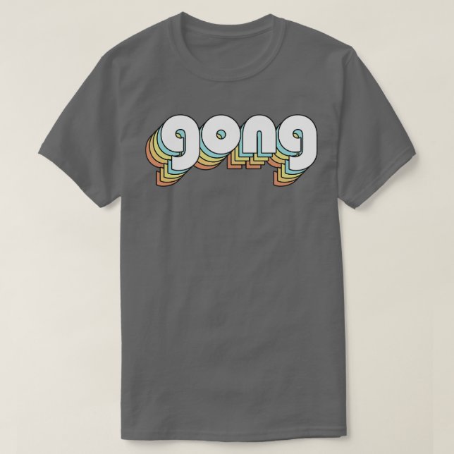 Gong Retro Rainbow Typography Faded Style T-Shirt (Design Front)