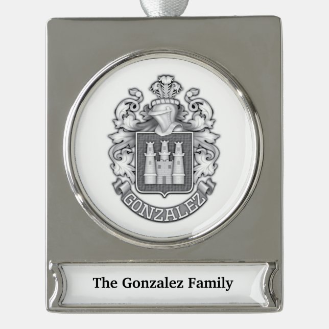 Gonzalez Family Crest  Silver Plated Banner Orname Ornament (Front)