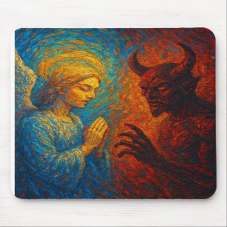 “Good and Evil – Abstract Angel and Demon Painting Mouse Pad