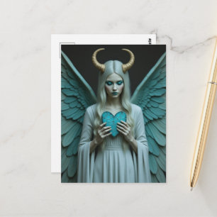 Good and Evil holding a turquoise heart Postcard