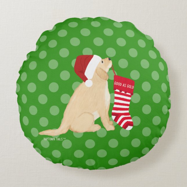  Good As Gold Christmas Round Pillow Polka Dot (Front)