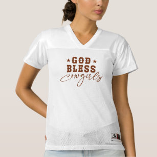 Good bless cowgirls, brown western typography women's football jersey