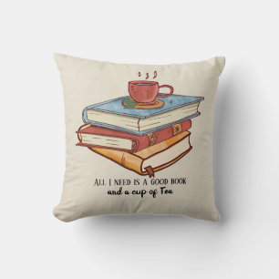 Good book cup of tea reading mug faux linen cushion