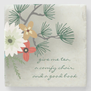 Good Book Mug of Tea Floral Stone Coaster
