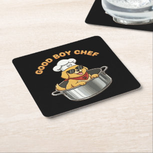 Good Boy Chef Cooking Dog Square Paper Coaster