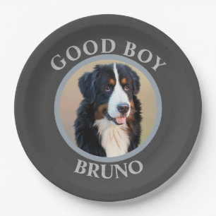 Good boy dog add photo text art grey modern paper plate