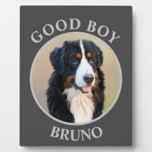 Good boy dog add photo text art grey modern plaque