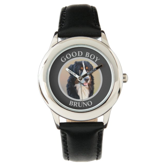 Good boy dog add photo text art grey modern  watch (Front)