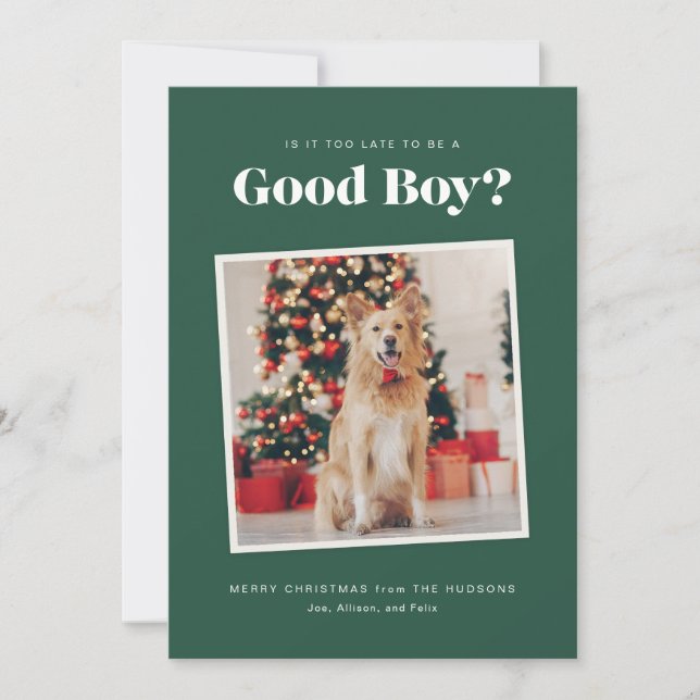 Good Boy Dog Christmas Photo Card (Front)
