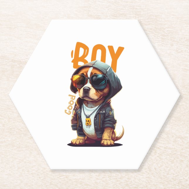 Good Boy Dog Cute Puppy Paper Coaster (Front)
