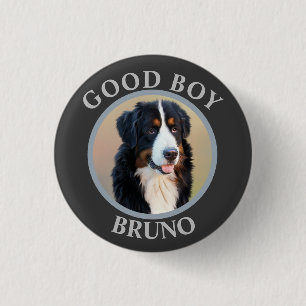Good boy dog photo text polka dots grey modern 3 cm round badge