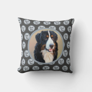 Good boy dog photo text polka dots grey modern cushion