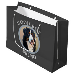 Good boy dog photo text polka dots grey modern large gift bag