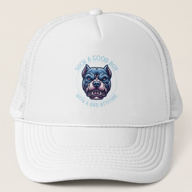 Good Boy With Bad Attitude Pitbull Dog Trucker Hat (Front)