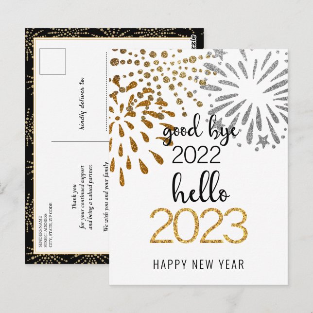 Good Bye 2022 Hello 2023 Business Festive Firework Postcard (Front/Back)