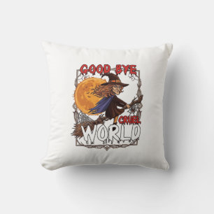 Good Bye Cruel World Witch Halloween Full Moon Spi Cushion