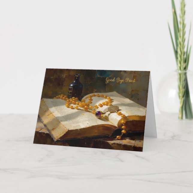 Good Bye Priest Card with Rosary and Book (Front)