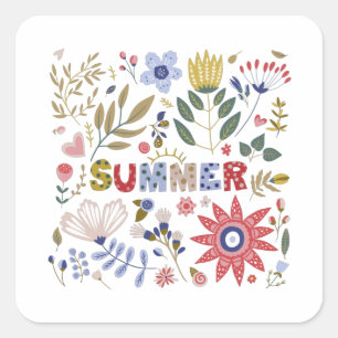 Good bye School, Hello Summer And Flowers Baby T-S Square Sticker