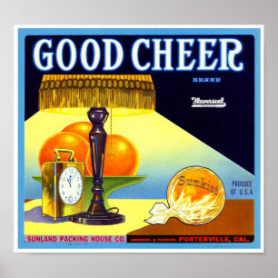 Good Cheer Brand Orange Crate Label Western Litho Poster
