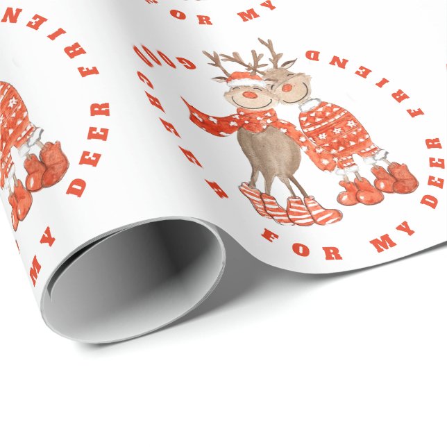 Good Cheer For Deer Friend Cute Reindeer Pattern Wrapping Paper (Roll Corner)