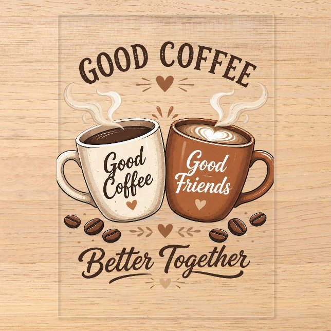 Good Coffee Good Friends with two coffee cups Acrylic Invitations (Front)