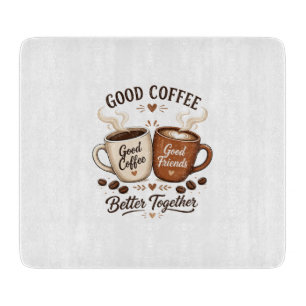 Good Coffee Good Friends with two coffee cups Cutting Board