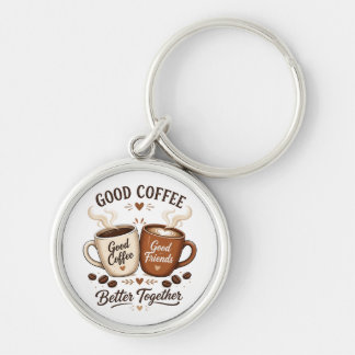 Good Coffee Good Friends with two coffee cups Key Ring