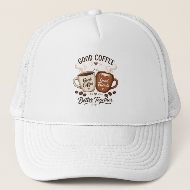 Good Coffee Good Friends with two coffee cups Trucker Hat (Front)