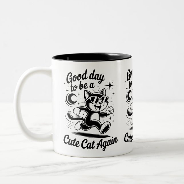 Good day cute cat Two-Tone coffee mug (Left)
