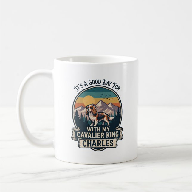 Good Day Hiking Cavalier King Charles Dog Coffee Mug (Left)
