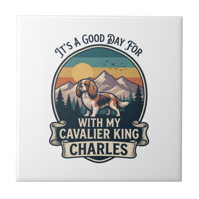 Good Day Hiking Cavalier King Charles Dog Tile (Front)