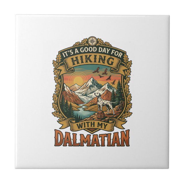 Good Day Hiking Dalmatian Dog Mountains River Tile (Front)