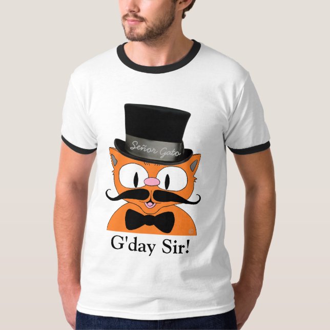"Good Day Sir!" Top Hat and Bow Tie Moustache Cat (Front)