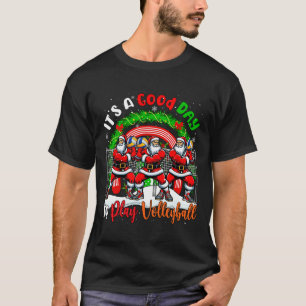 Good Day To Play Volleyball Xmas Santa Rainbow Pla T-Shirt