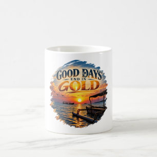 Good Days End in Gold Retro Golden Sunset Art Coffee Mug