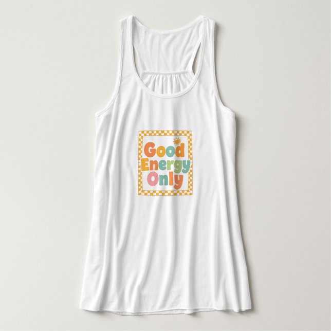 "Good Energy Only" Retro Groovy Quote Singlet (Design Front)